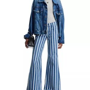 MOTHER Blue and White Striped Denim Pants